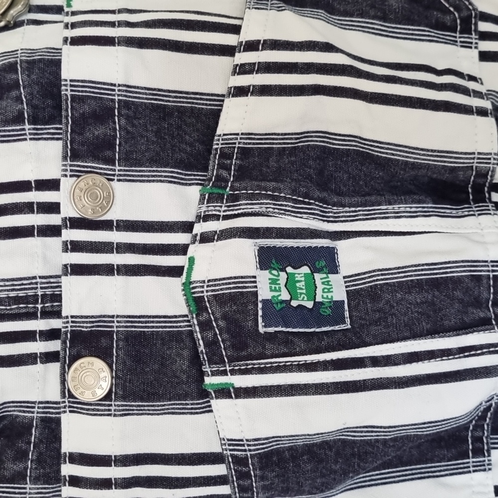 French star overalls, vintage, 90's,blue denim look & white stripes, size L - Picture 5 of 13